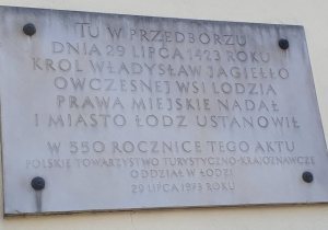 tablica pamiątkowa Nadanie Praw Miejskich Łodzi